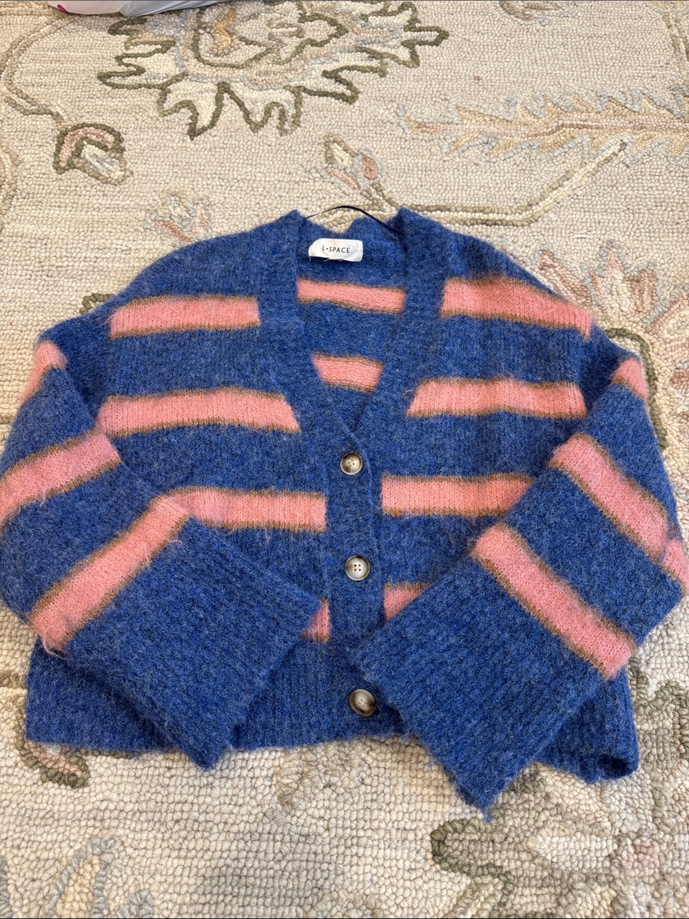 LSPACE Blue and Pink Striped Cardigan small